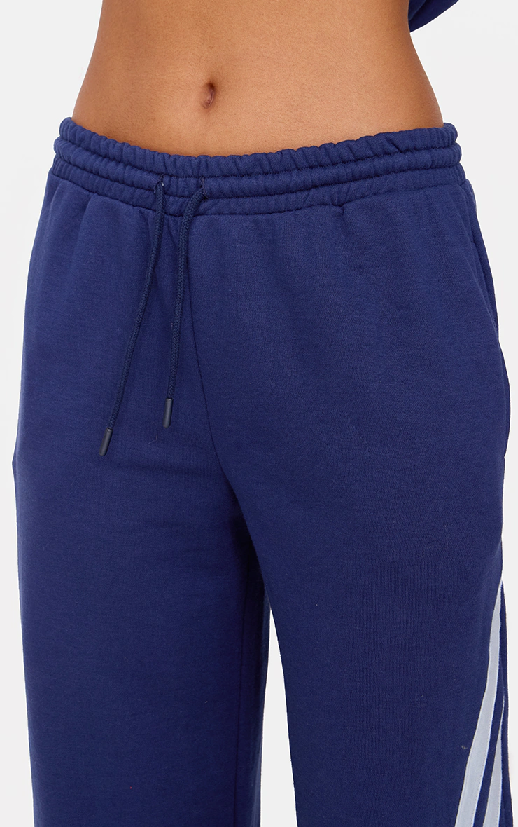 Navy Contrast Striped Wide Leg Sweatpants