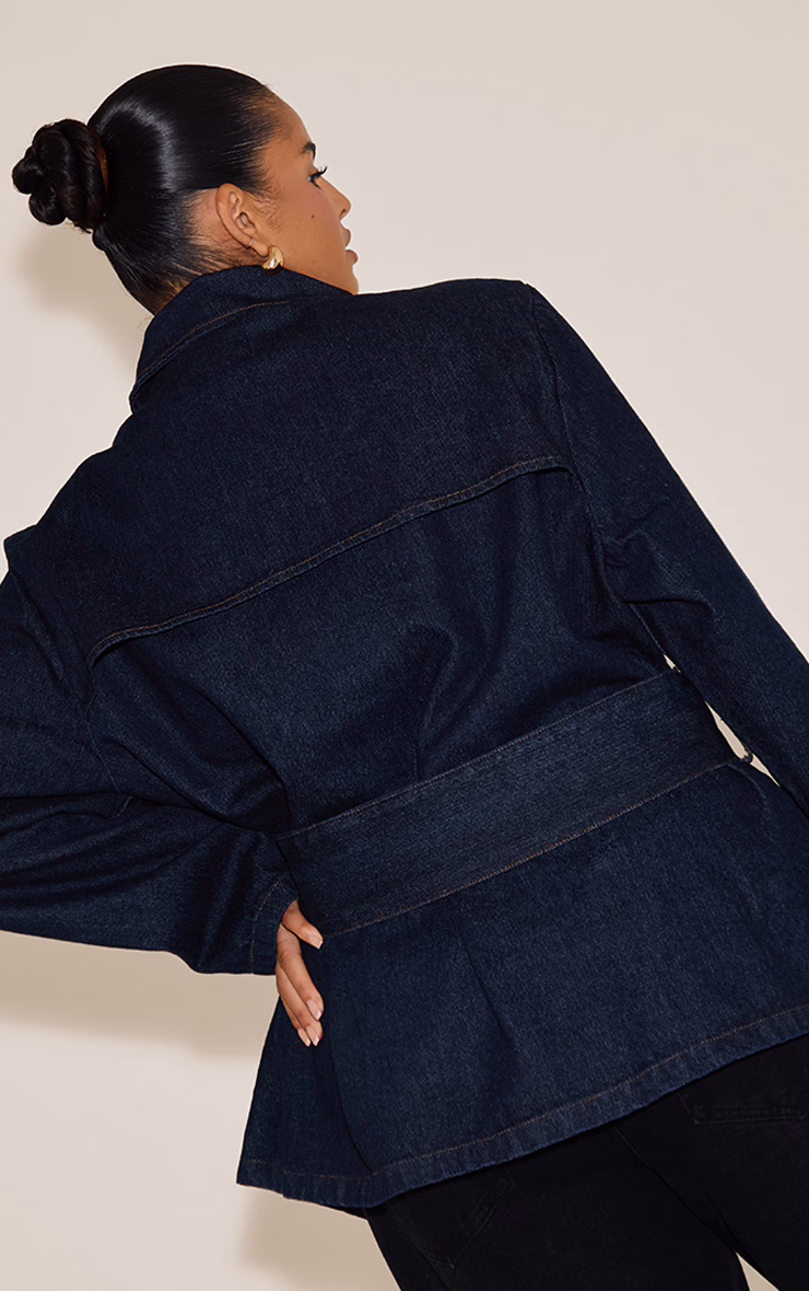 Plus Indigo Cropped Belted Denim Trench