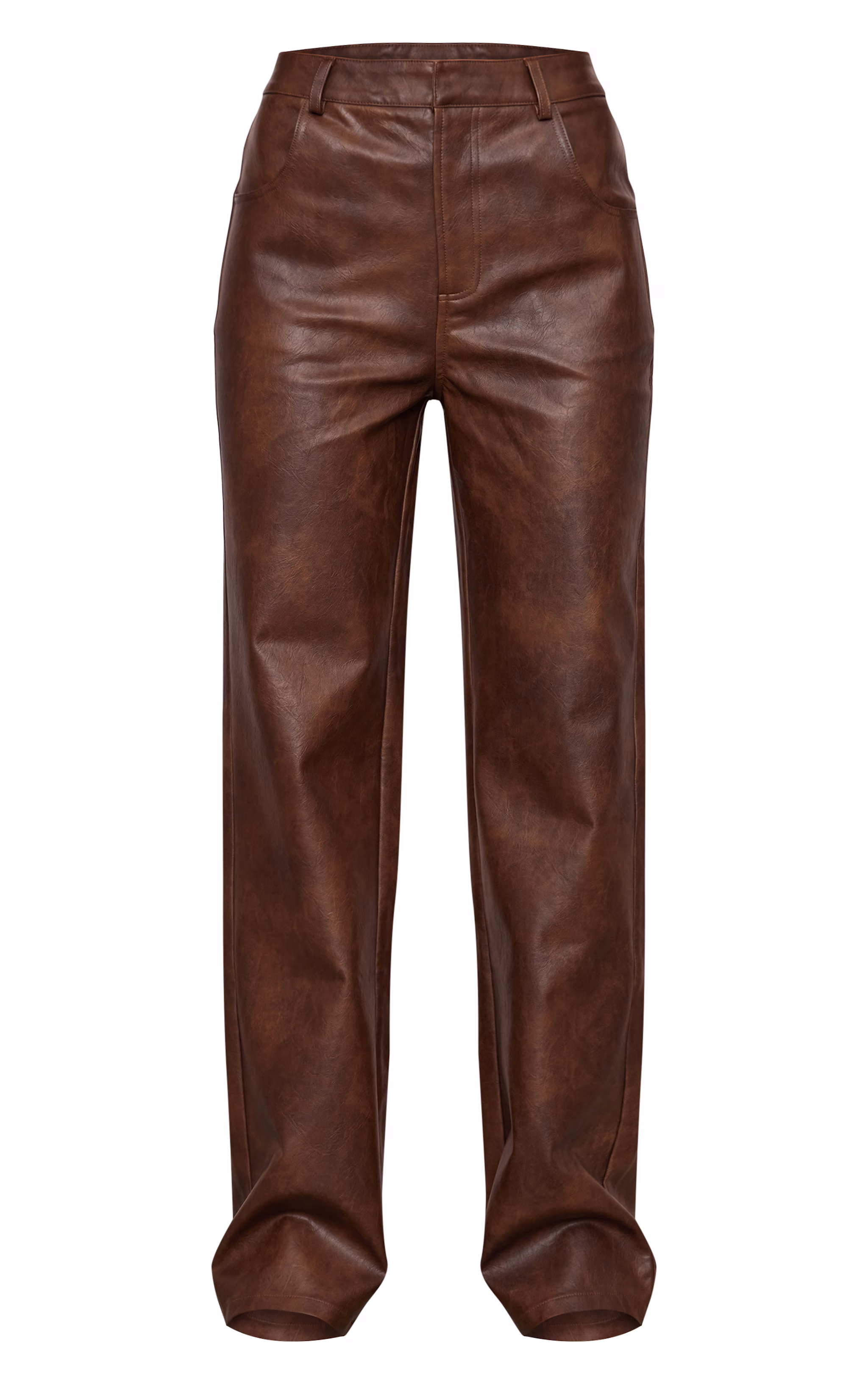 Chocolate Washed Faux Leather Straight Leg Pants
