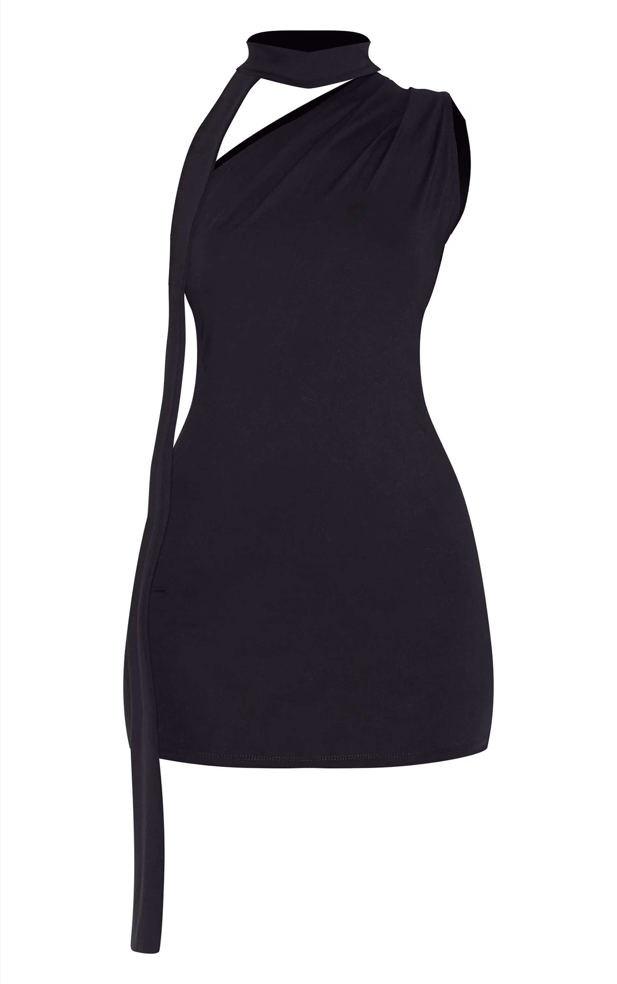 Black Soft Touch One Shoulder Wrap Detail Mini Dress