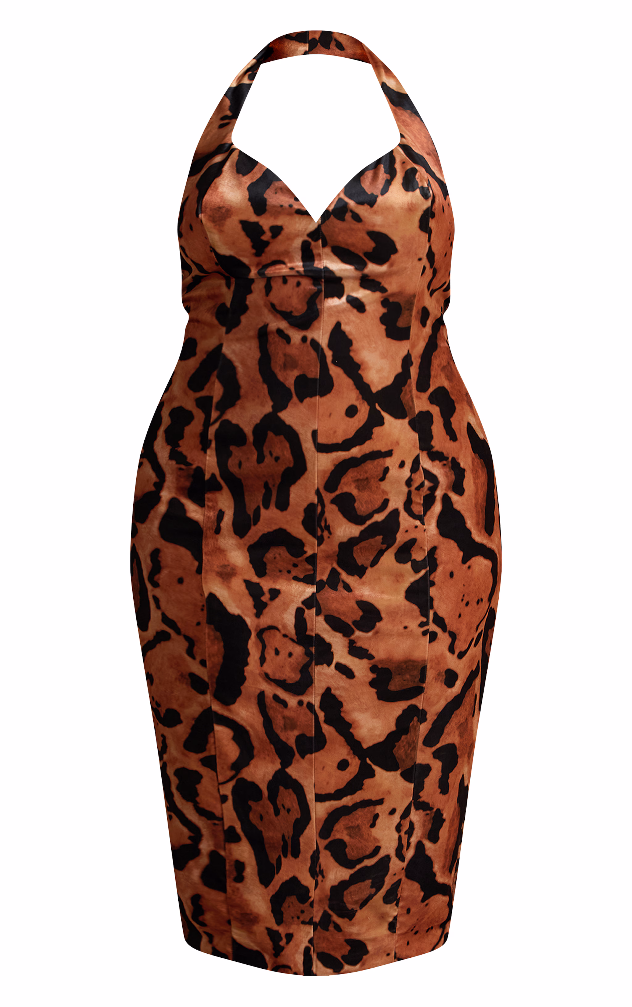 PLT Label Plus Multi Leopard Printed Velvet Halterneck Midaxi Dress