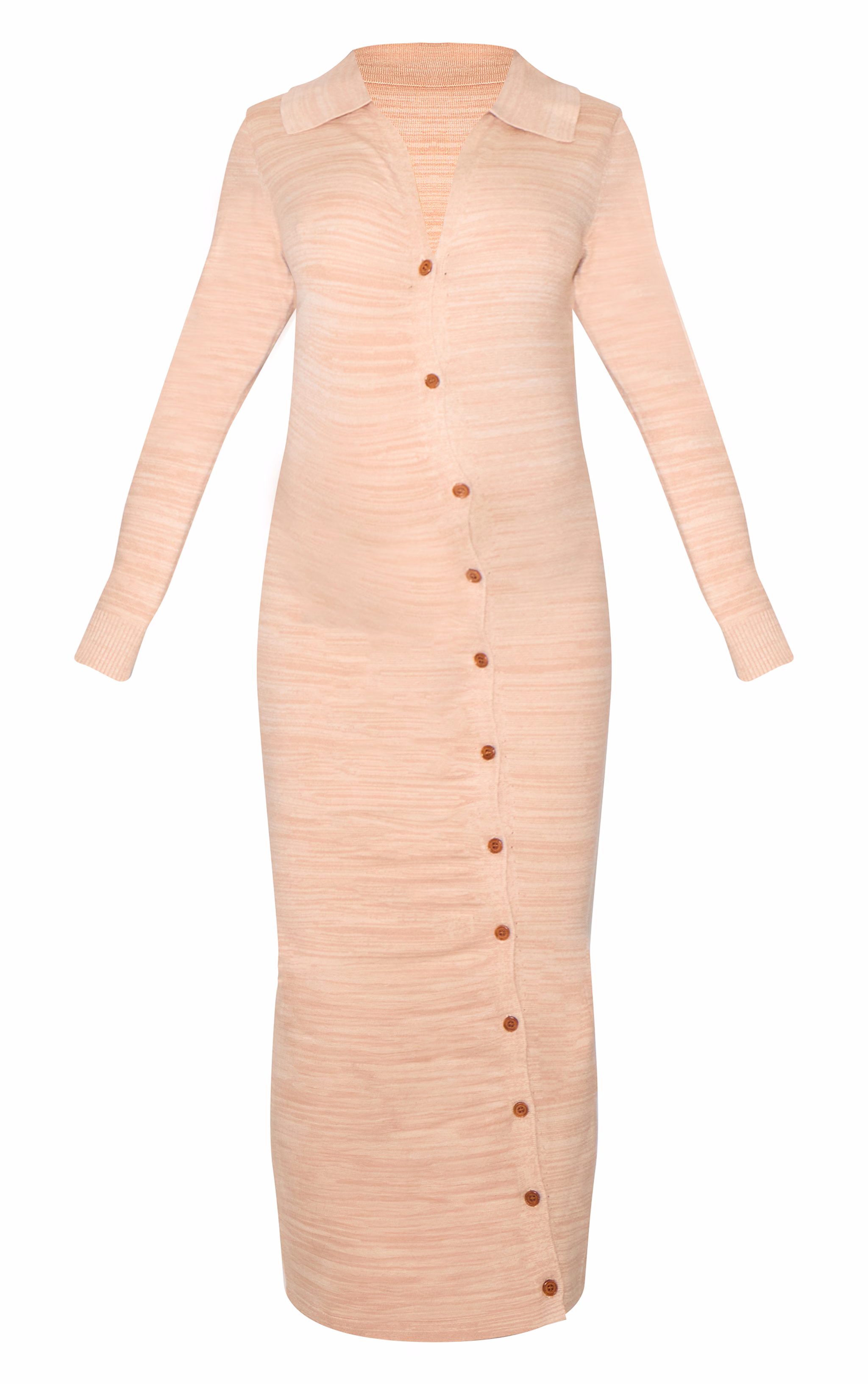 Maternity Stone Knitted Asymmetric Buttons Ruched Bump Midi Dress