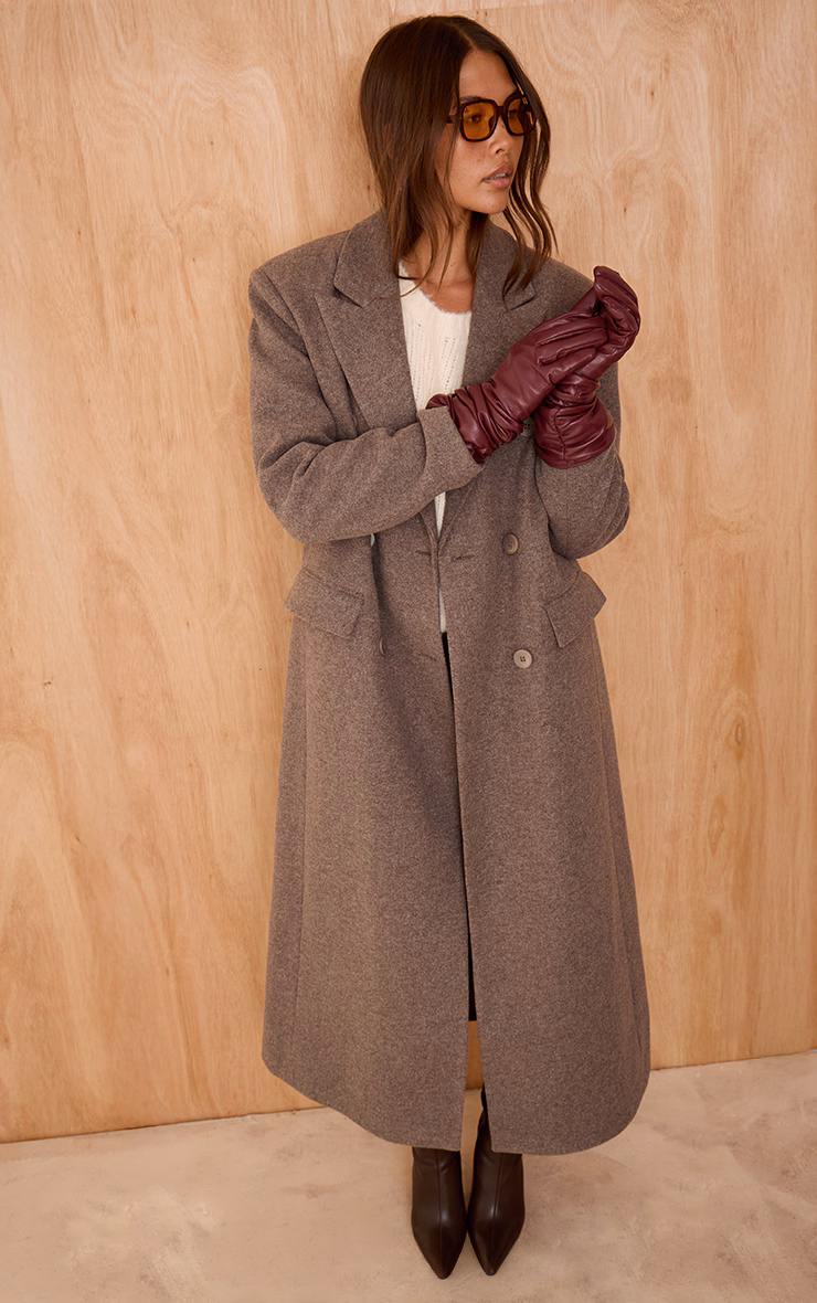 Burgundy Faux Leather Long Ruched Gloves