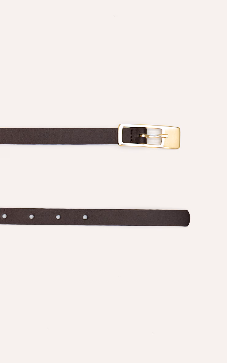 Chocolate PU Square Buckle Skinny Belt
