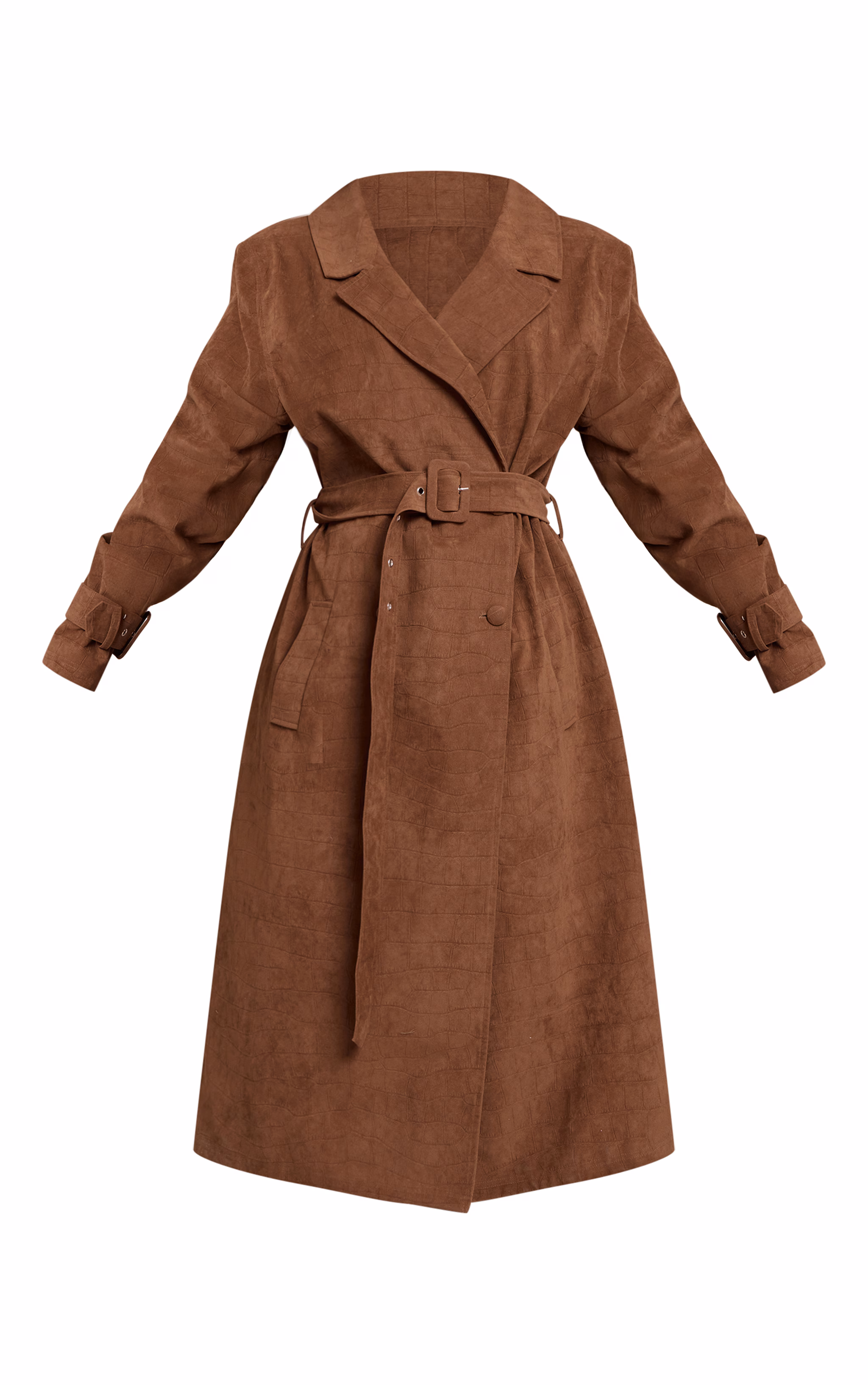 Petite Chocolate Croc Suede Trench Coat