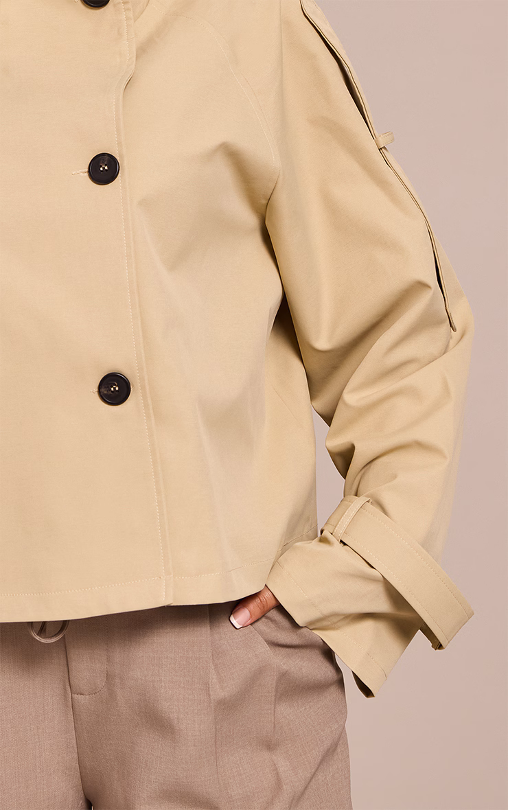Plus Beige Double Breasted Funnel Neck Cropped Trench Coat