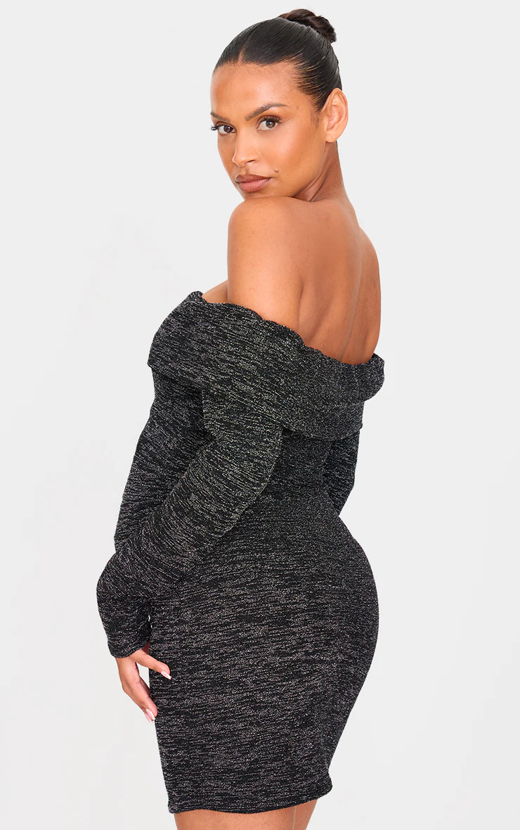 Maternity Black Glitter Bardot Mini Dress