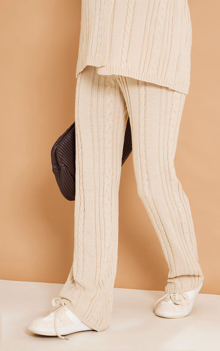 Maternity Oatmeal Cable Knit Wide Leg Flare