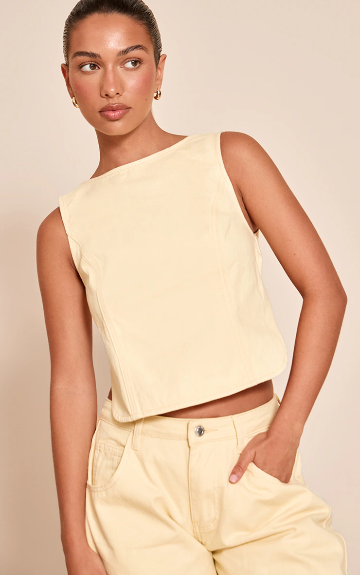 Butter Cream Tie Back Sleeveless Denim Top