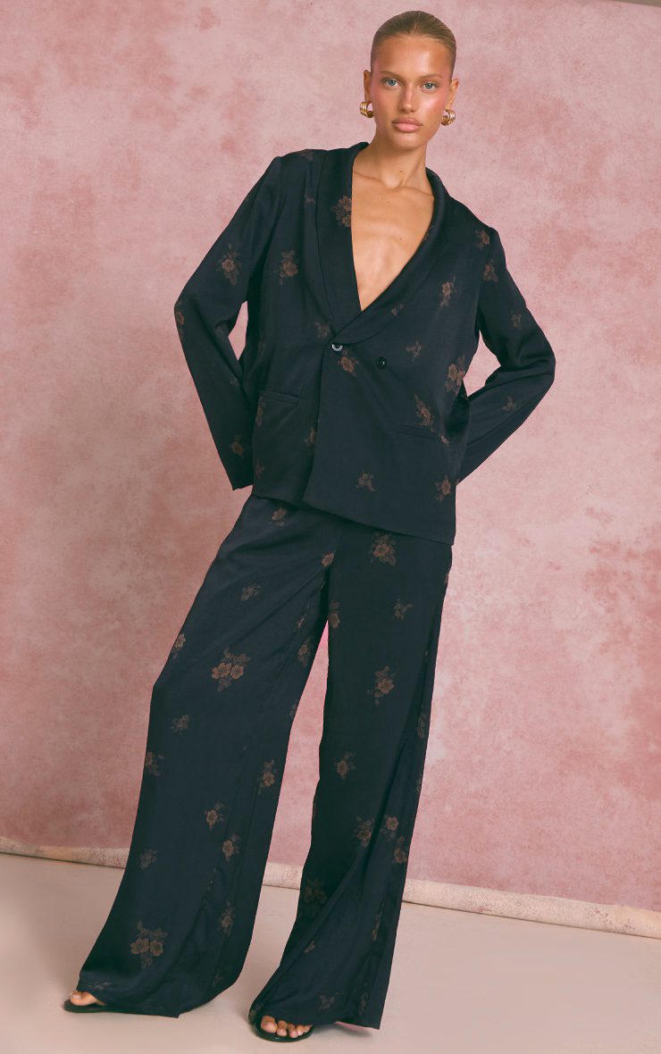 Navy Ditsy Floral Satin Suit Pants