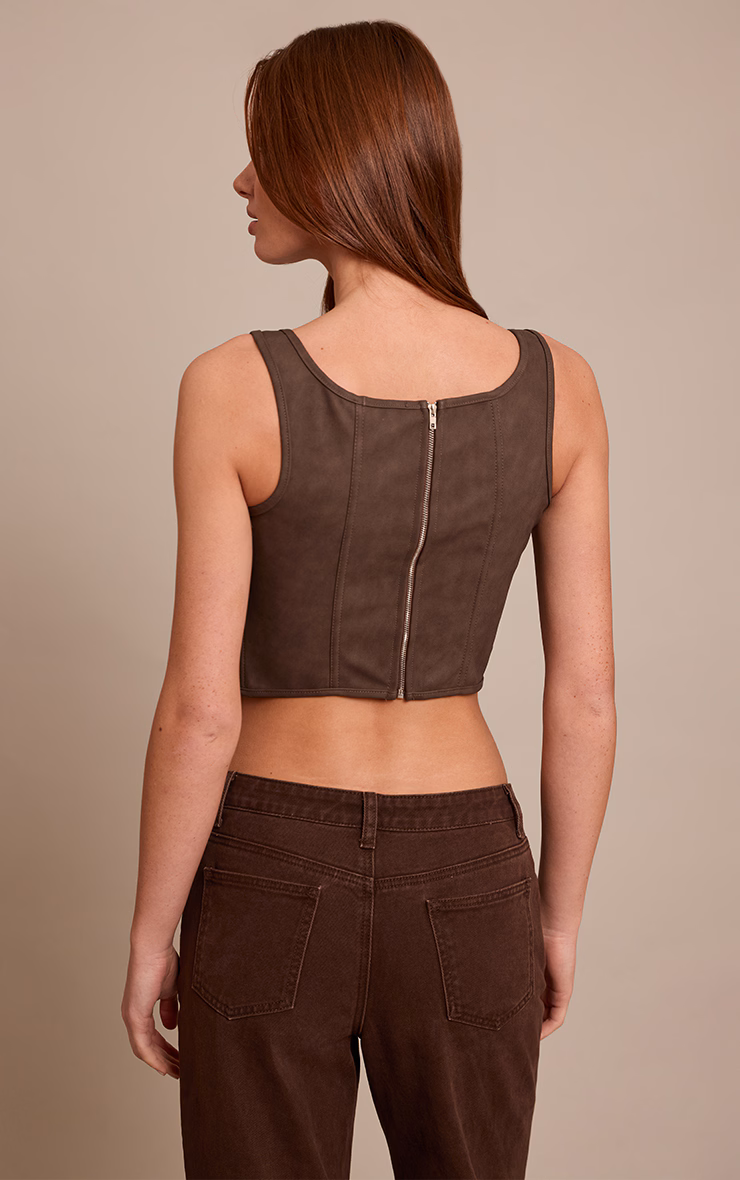 Mushroom Coated Woven Scoop Neck Bonded Corset