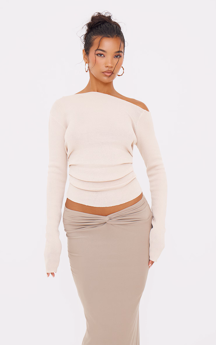 Oatmeal Fine Knit Asymmetric Top