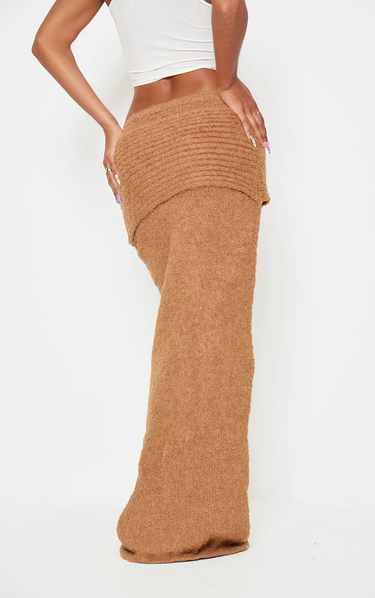 Mocha Soft Bobble Knit Foldover Maxi Skirt