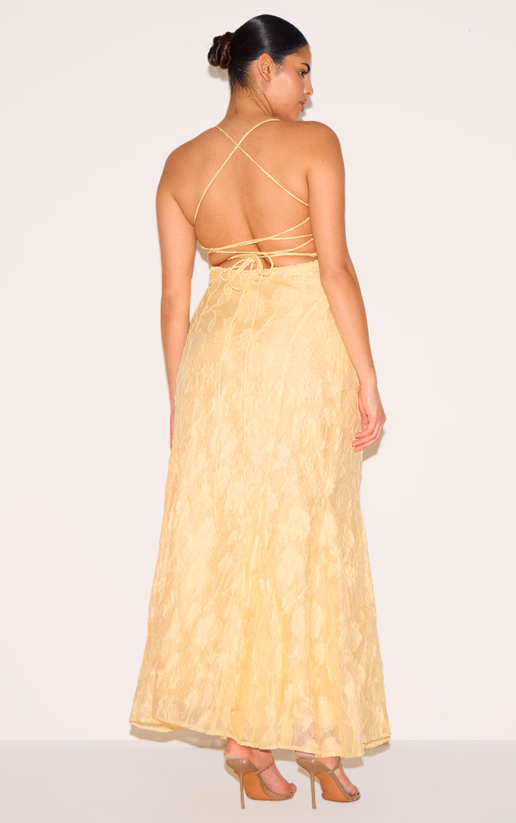 Plus Lemon Textured Lace Up Back Maxi Dress