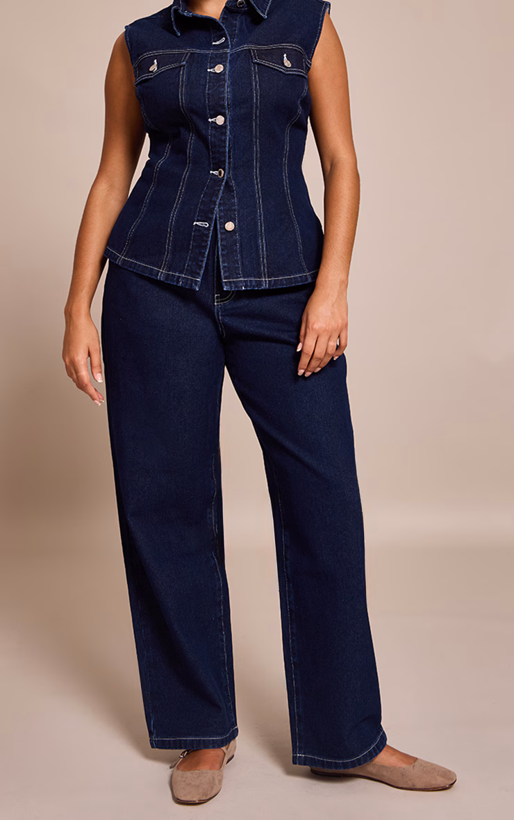 Plus Indigo Mid Rise Wide Leg Jeans