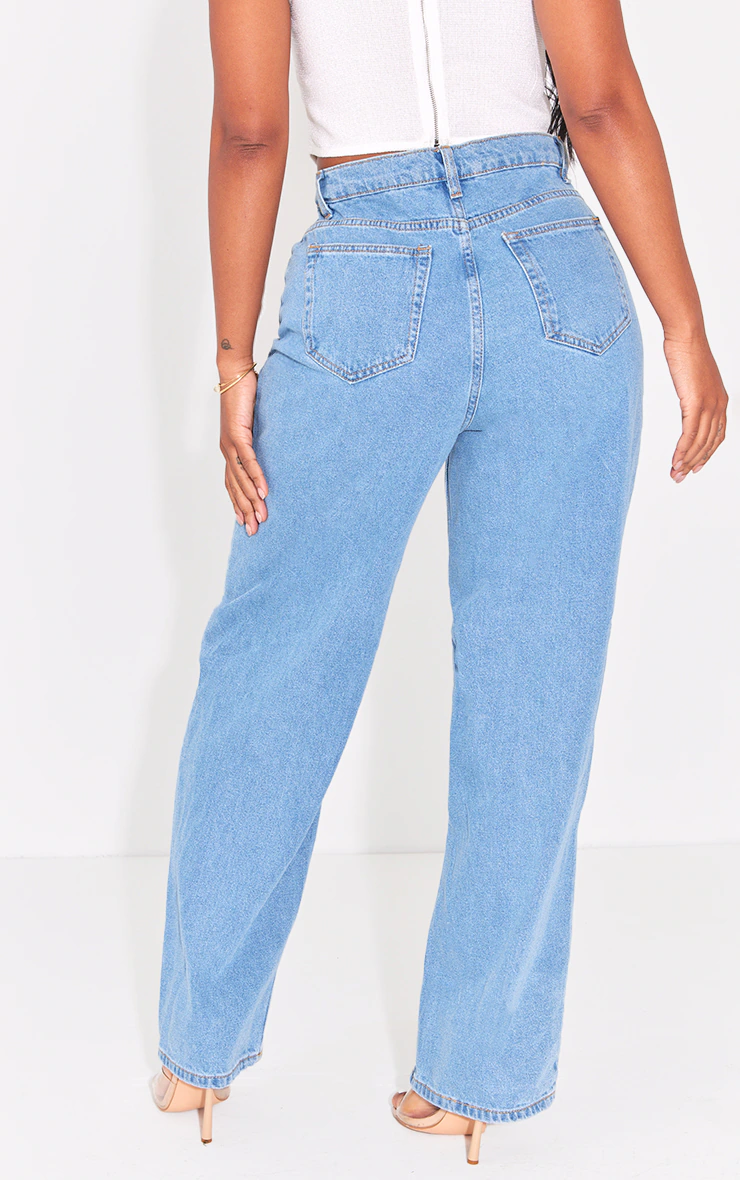 PRETTYLITTLETHING Shape Light Blue High Waist Ripped Wide Leg Jeans