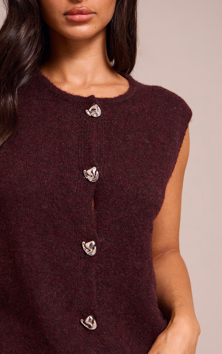 Petite Burgundy Button Up Knitted Vest
