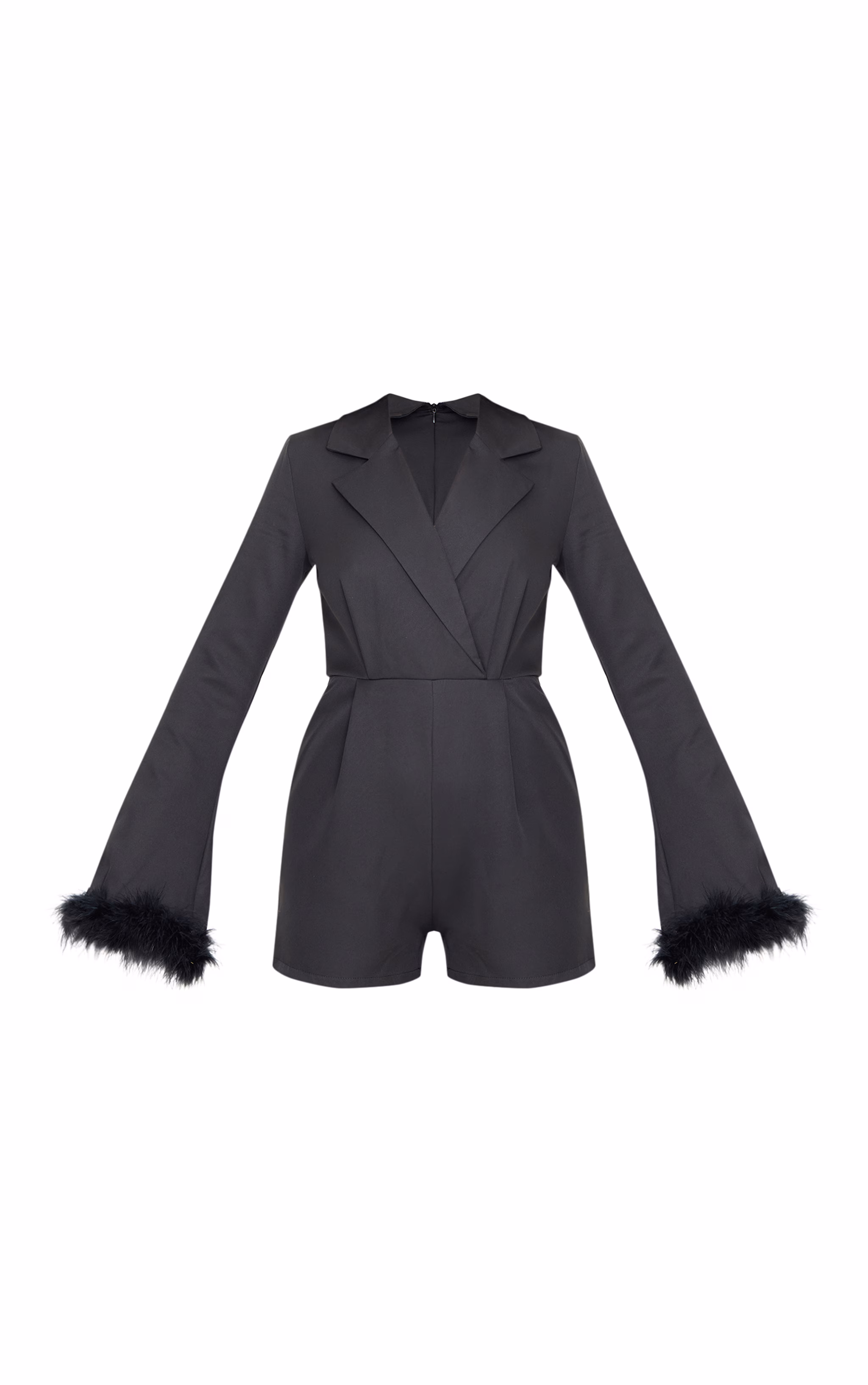 Black Feather Cuff Blazer Romper