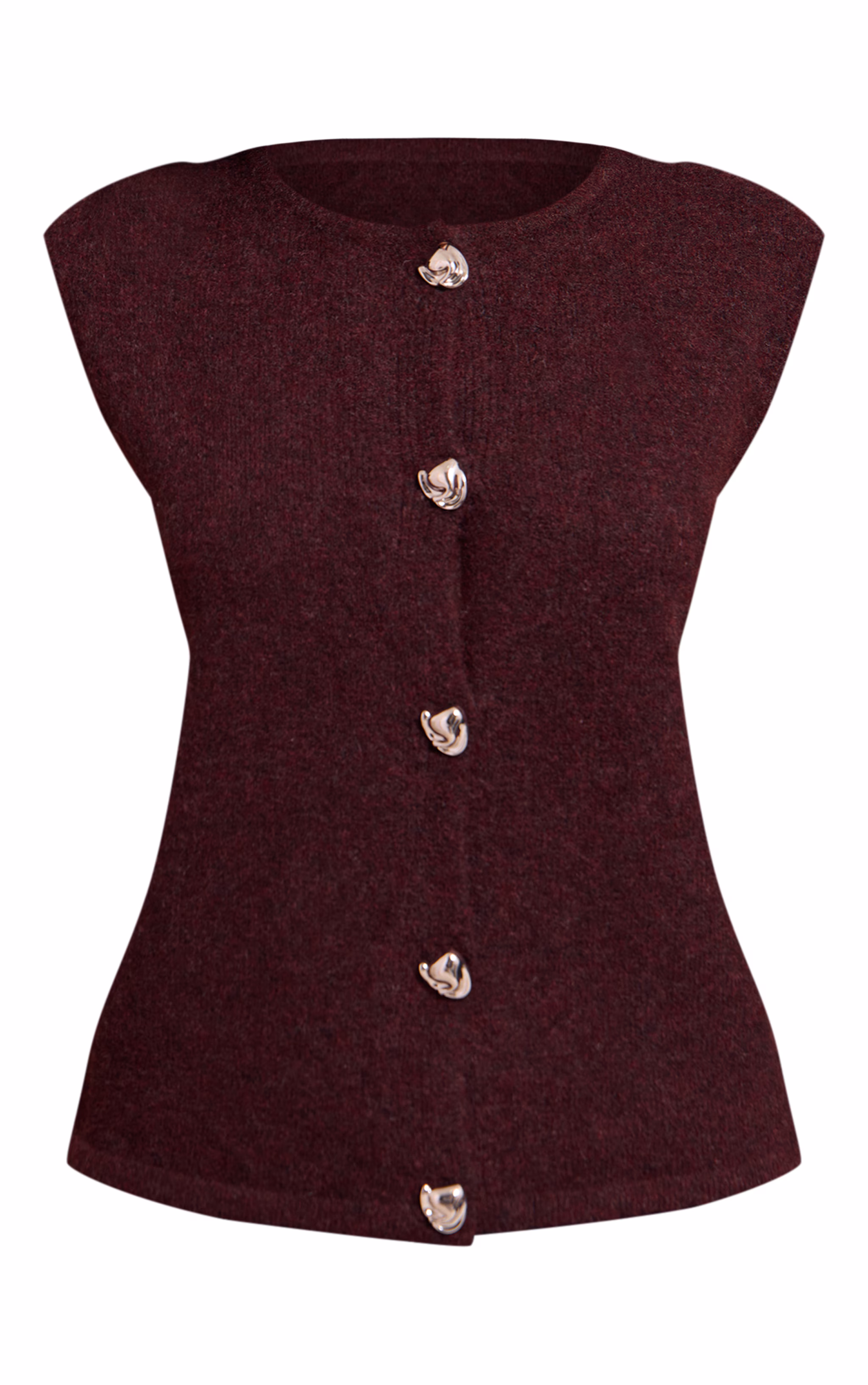 Petite Burgundy Button Up Knitted Vest