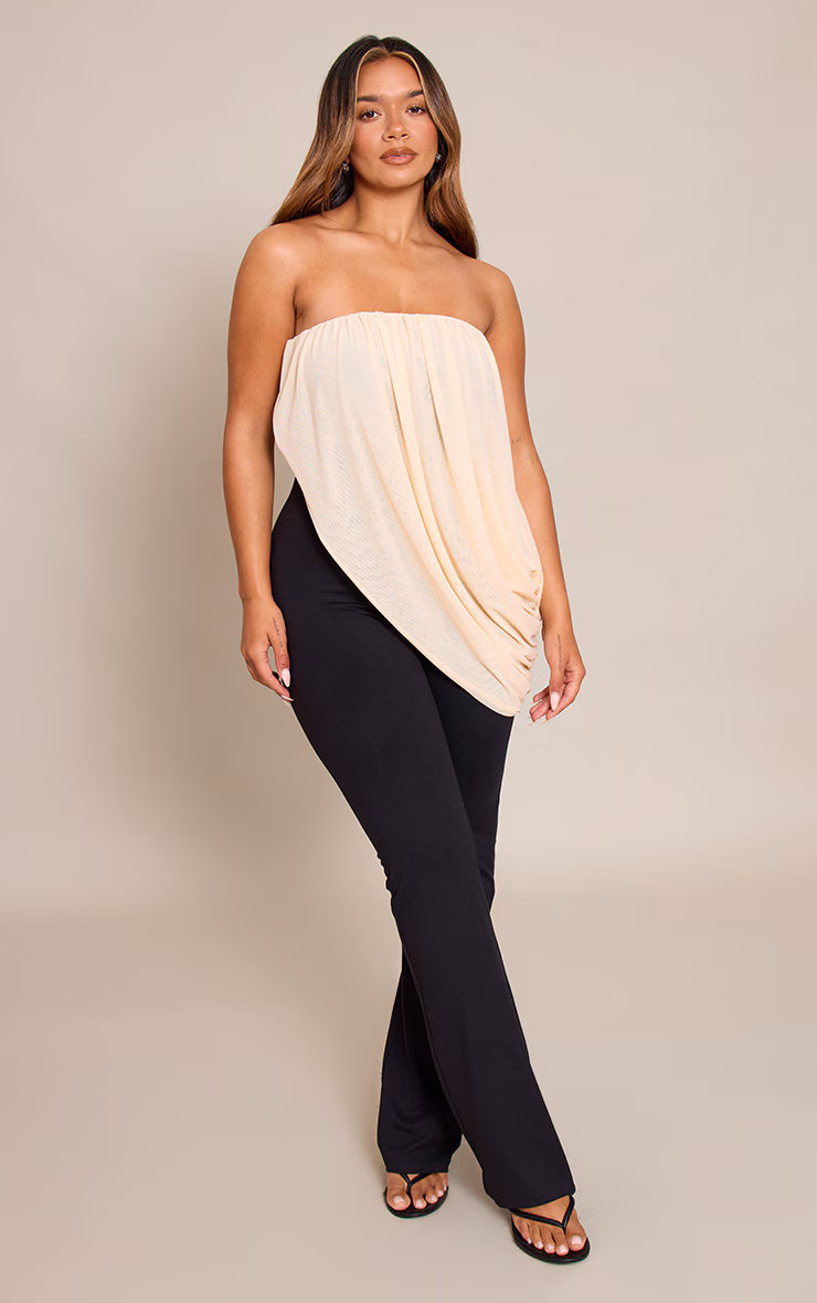 Shape Black Contrast Mesh Drape Overlay Flared Jumpsuit