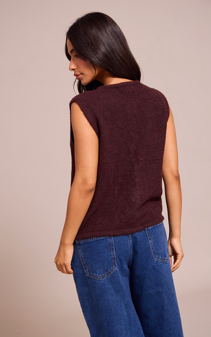 Petite Burgundy Button Up Knitted Vest