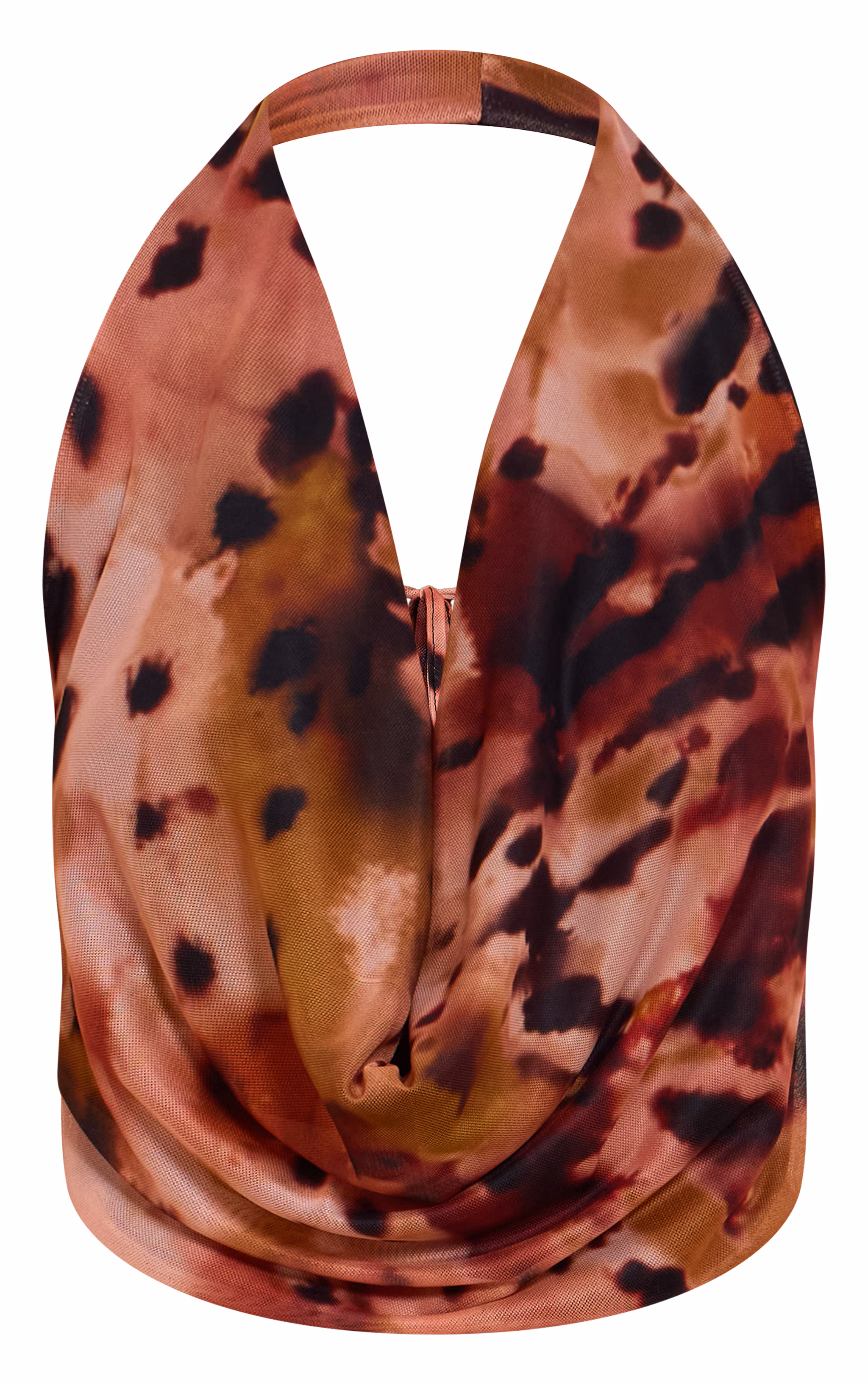 Multi Abstract Print Cowl Neck Mesh Top