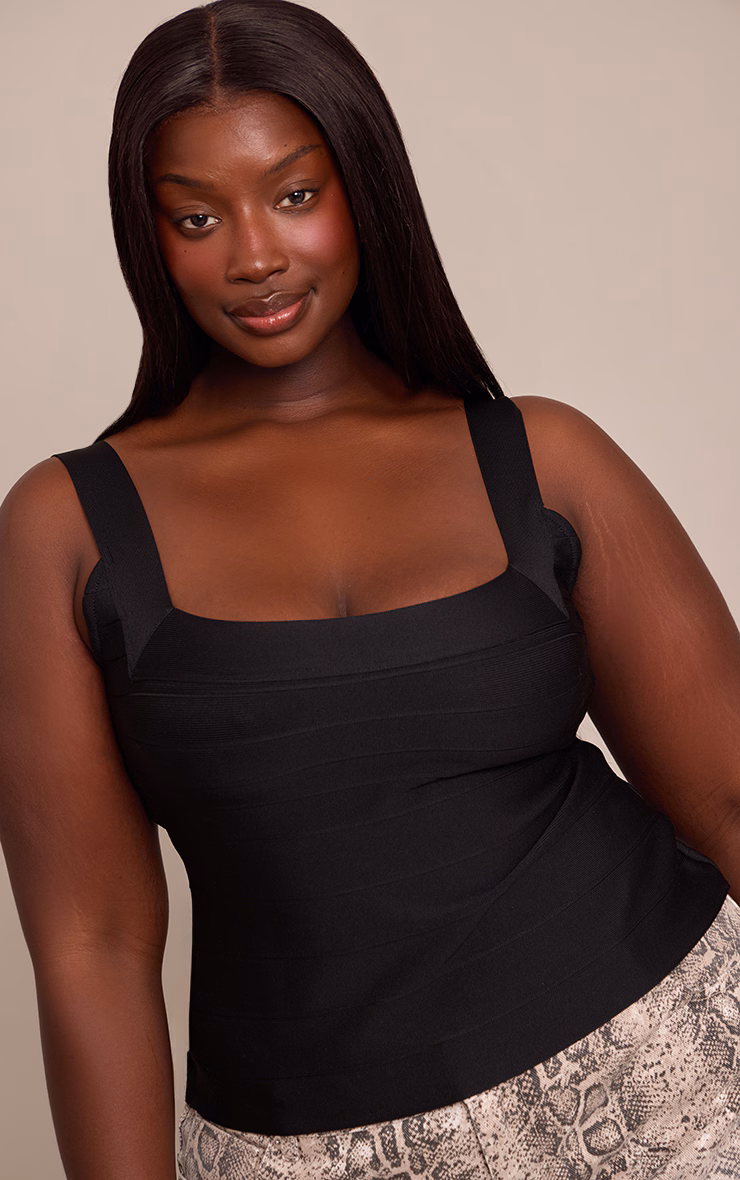 Plus Black Bandage Square Neck Corset