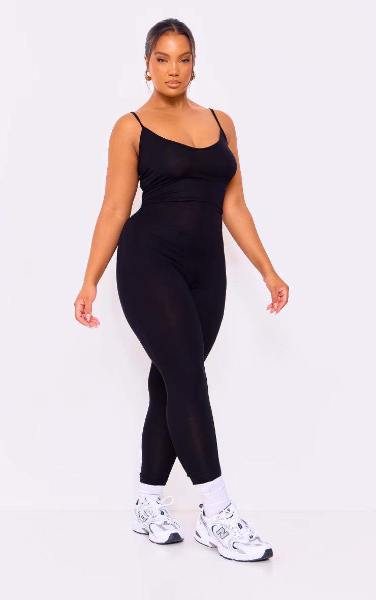 Plus Black Basic Strappy Plunge Jumpsuit