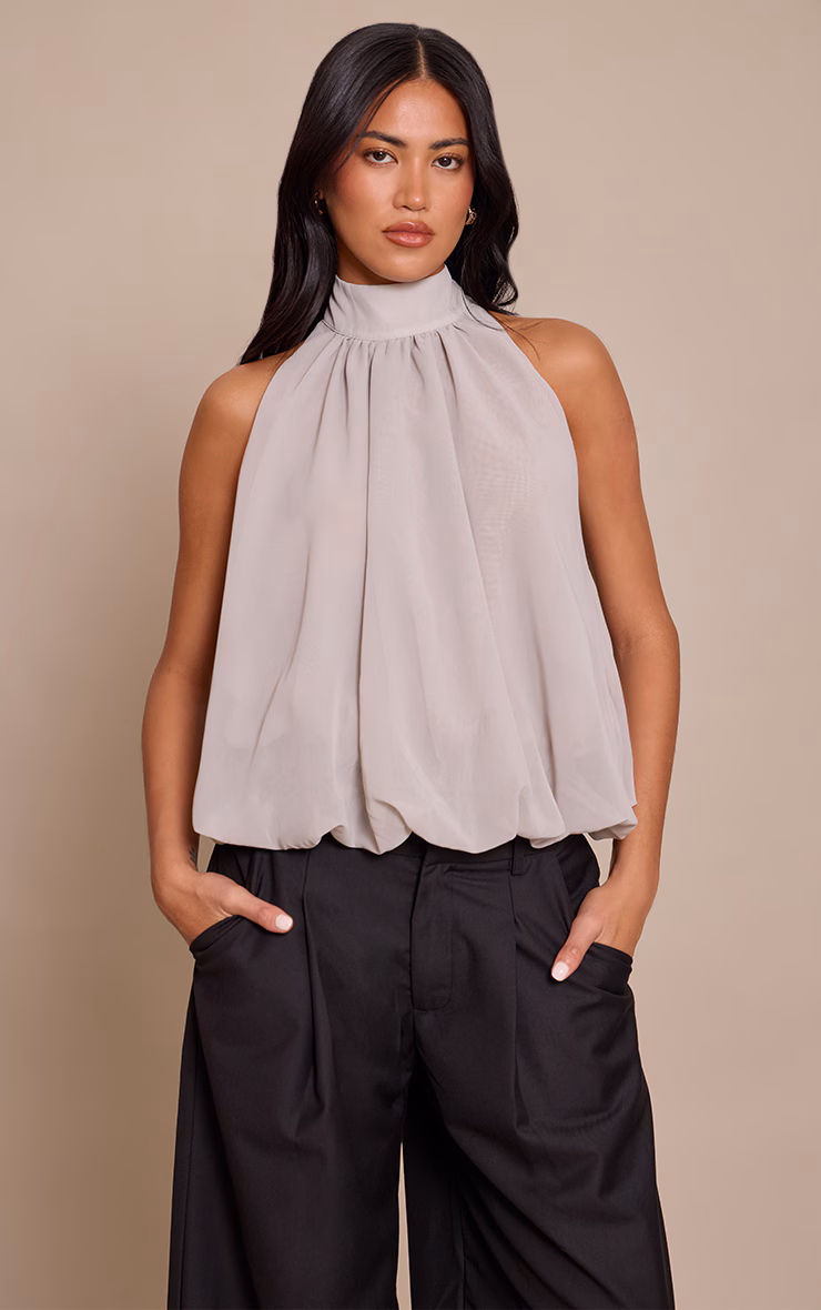 Grey Chiffon Bubble Hem Top