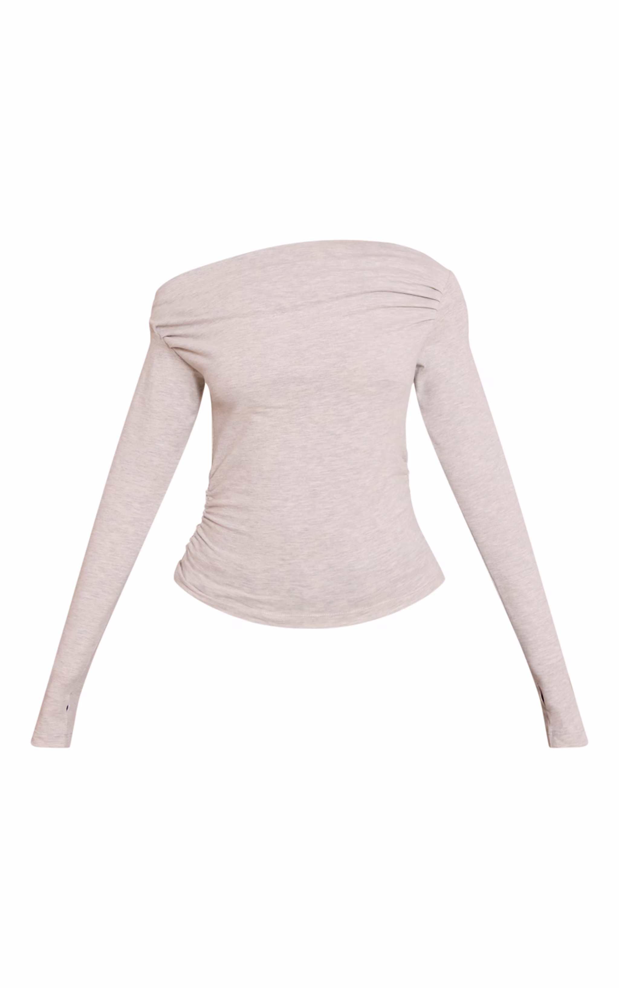 Petite Grey Marl Soft Cotton Ruched Asymmetric Long Sleeve Top