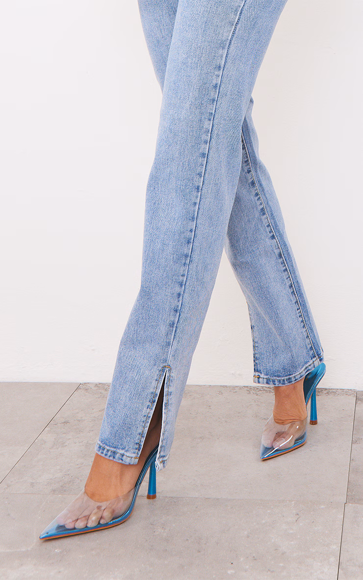 Light Blue Wash Long Leg Split Hem Jeans