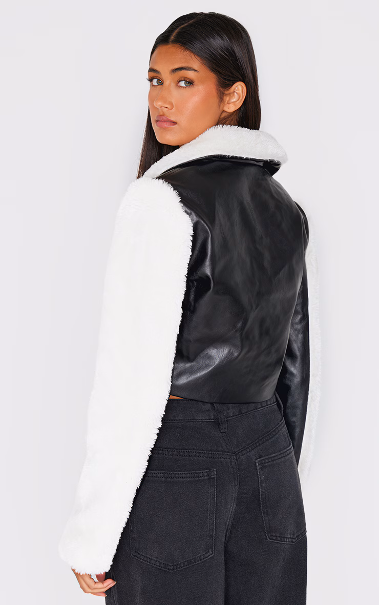 Black Bonded Sleeves Faux Leather Jacket