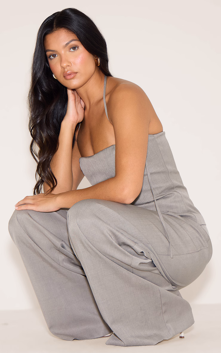 Mocha Woven Tailored Halterneck Jumpsuit