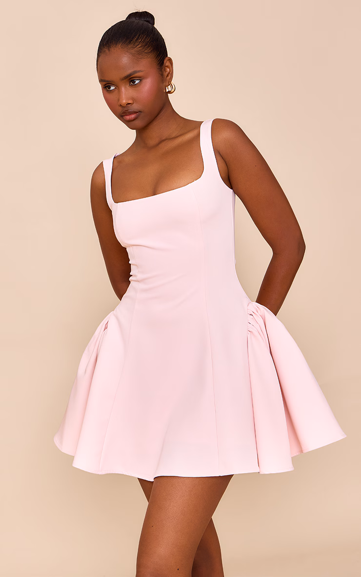 Pale Pink Woven Square Neck Shift Dress