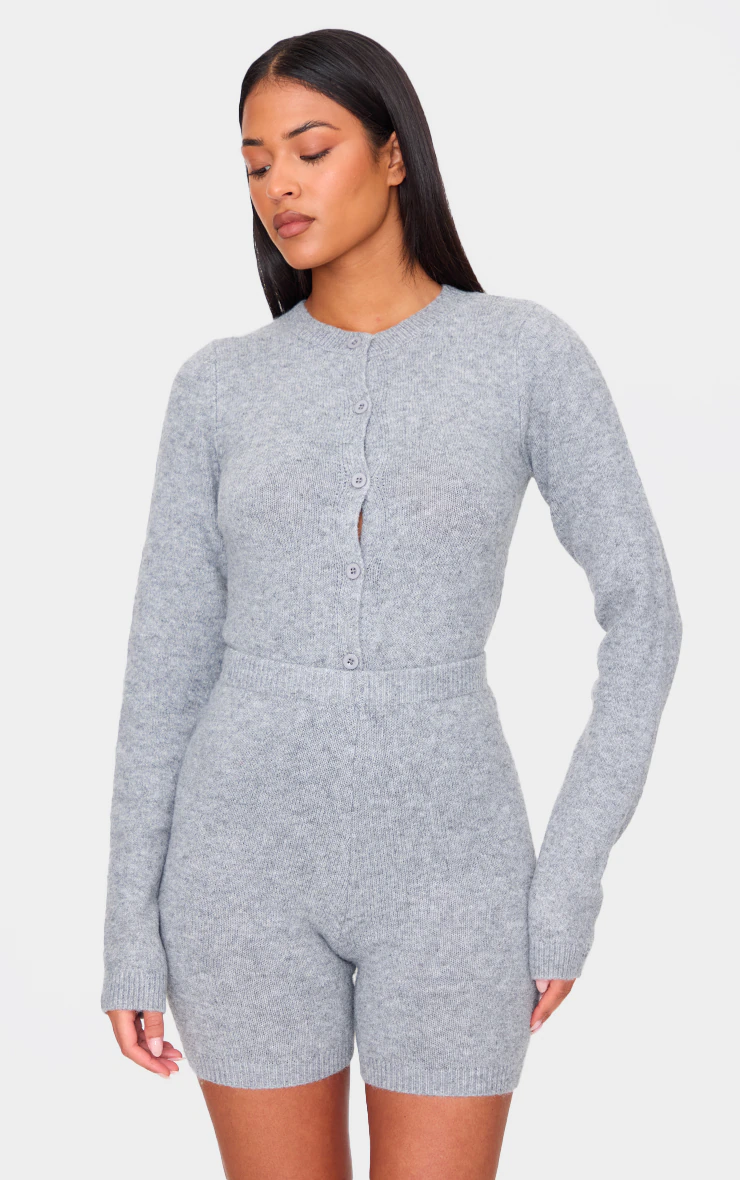 Tall Ash Grey Soft Knit Button Up Bodysuit