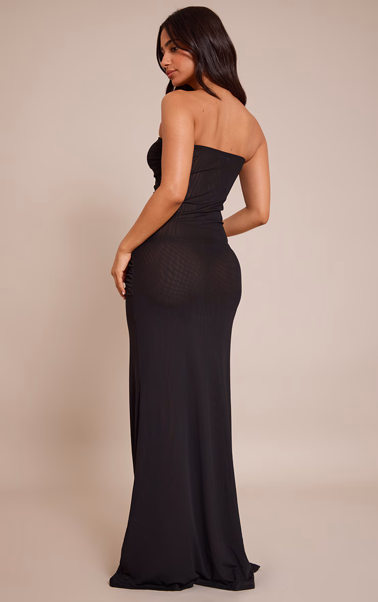 Petite Black Ruched Drape Bandeau Maxi Dress