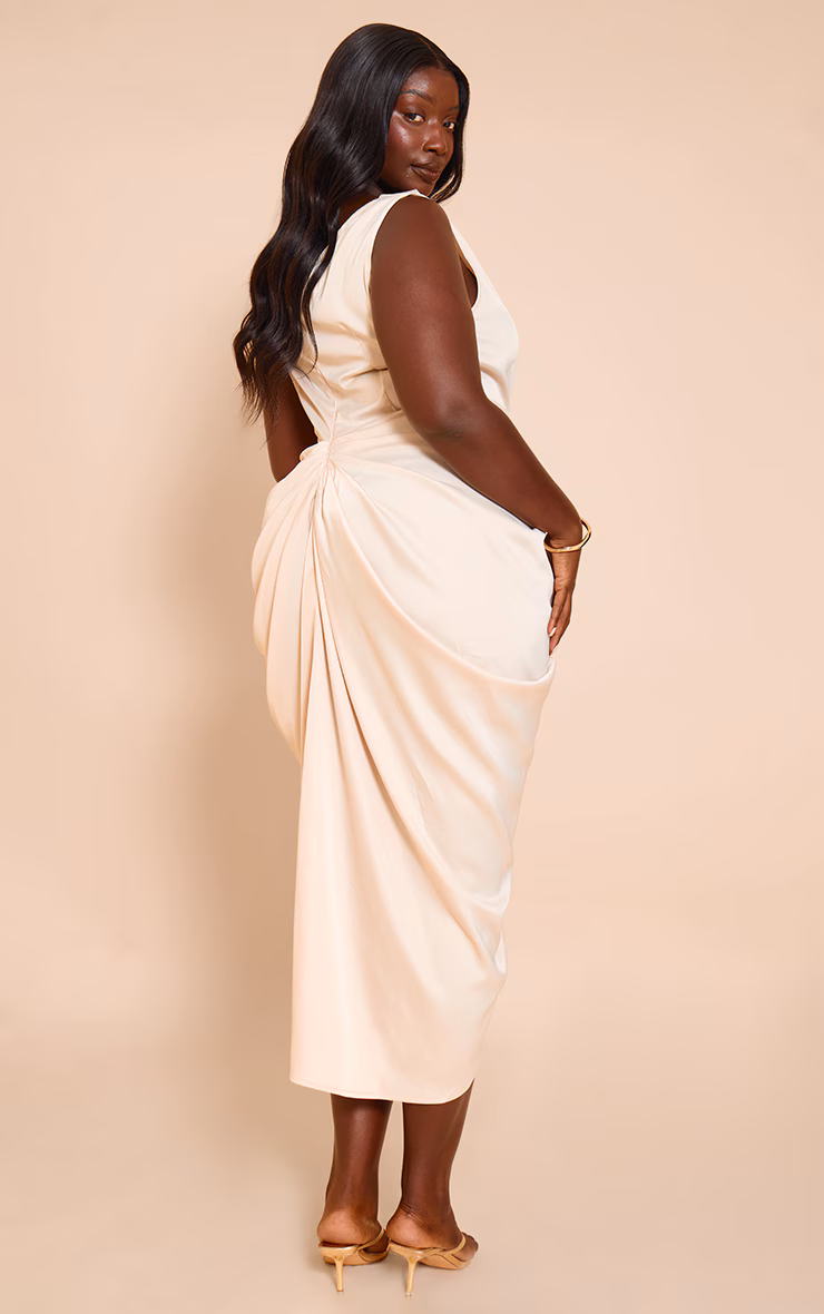 Plus Almond Oil Off Shoulder Maxi Dress