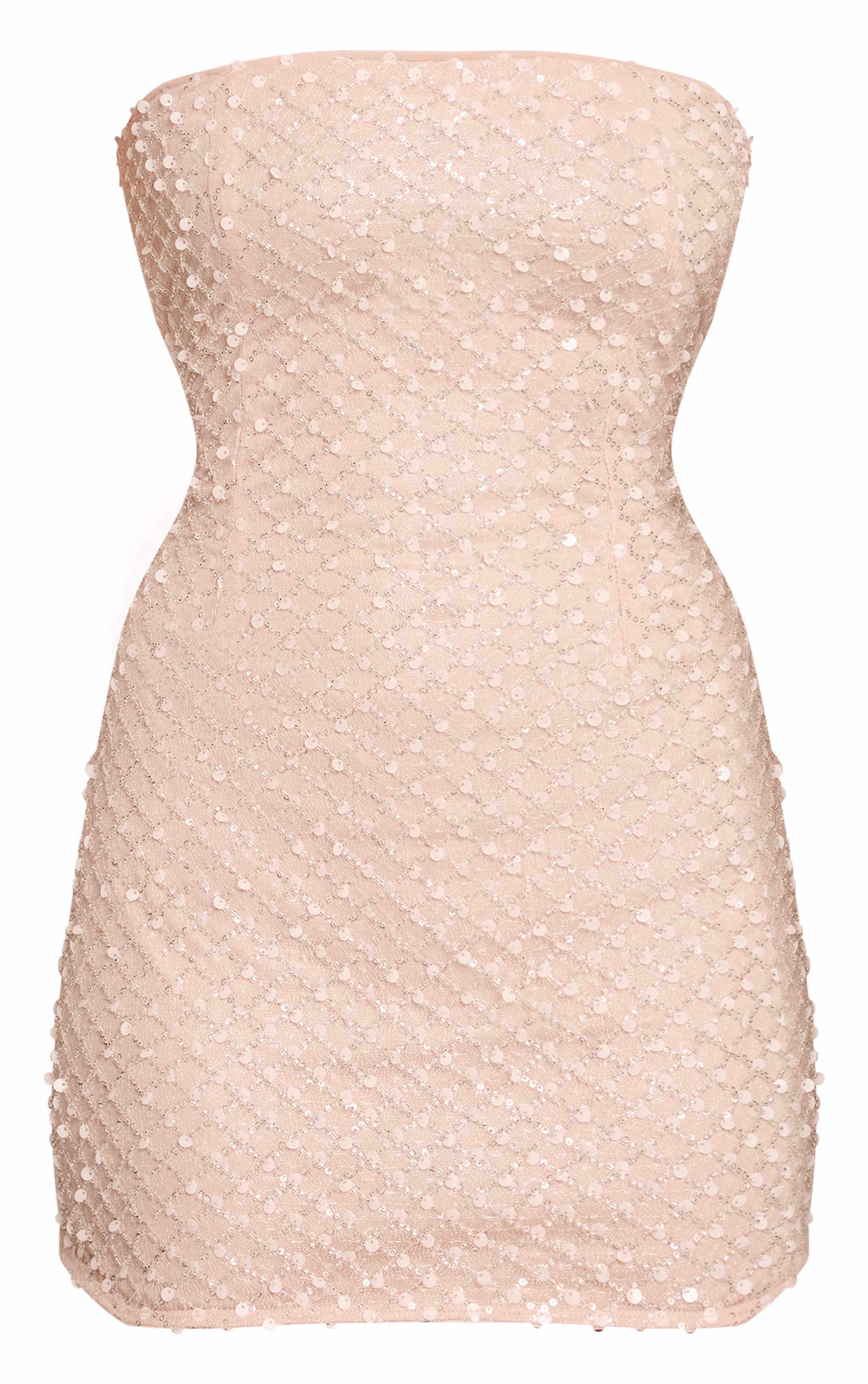 Nude Embellished Bandeau Mini Dress