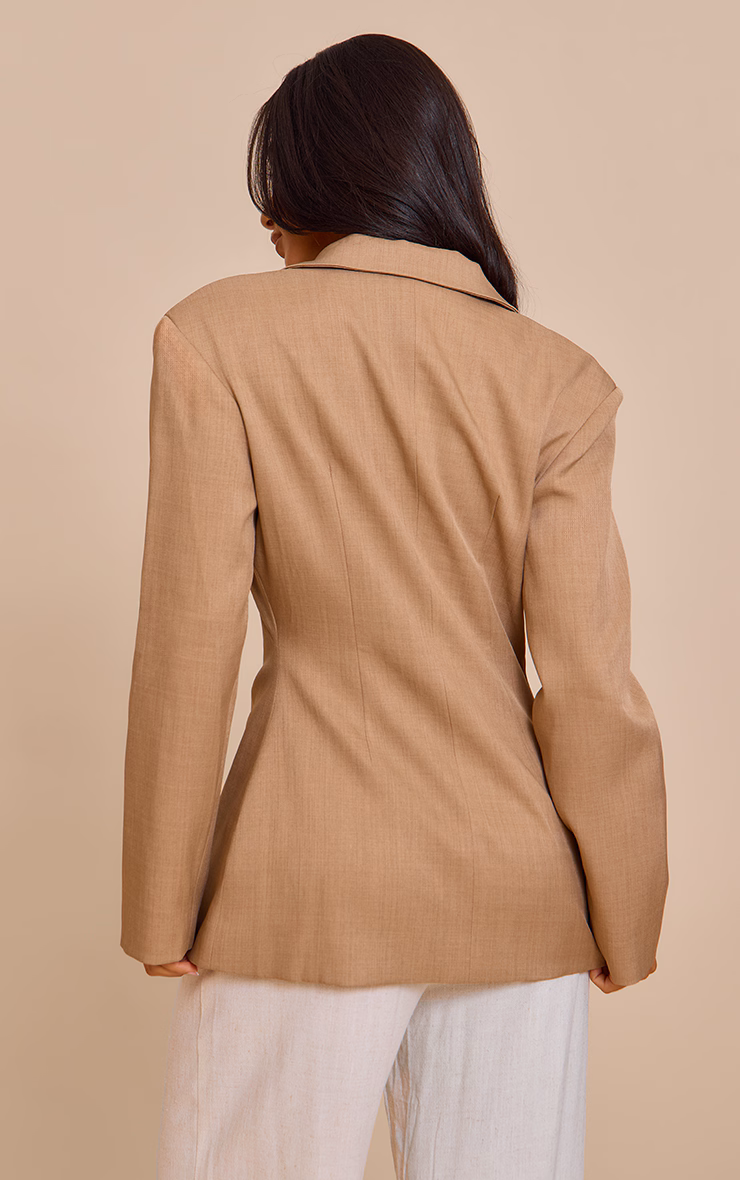 Petite Taupe Cross Front Boxy Tailored Blazer