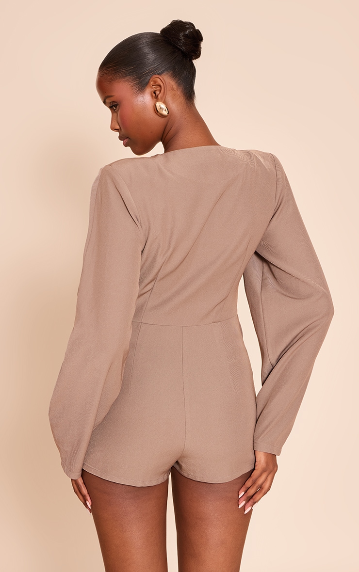 Mocha Cross Front Cocoon Sleeve Tailored Romper