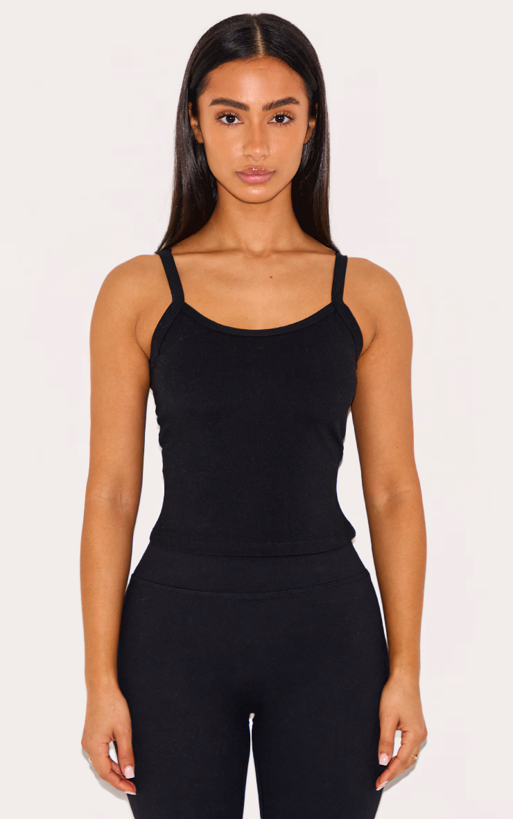 Petite Black Snatched Sculpt Cami Strap Crop Top