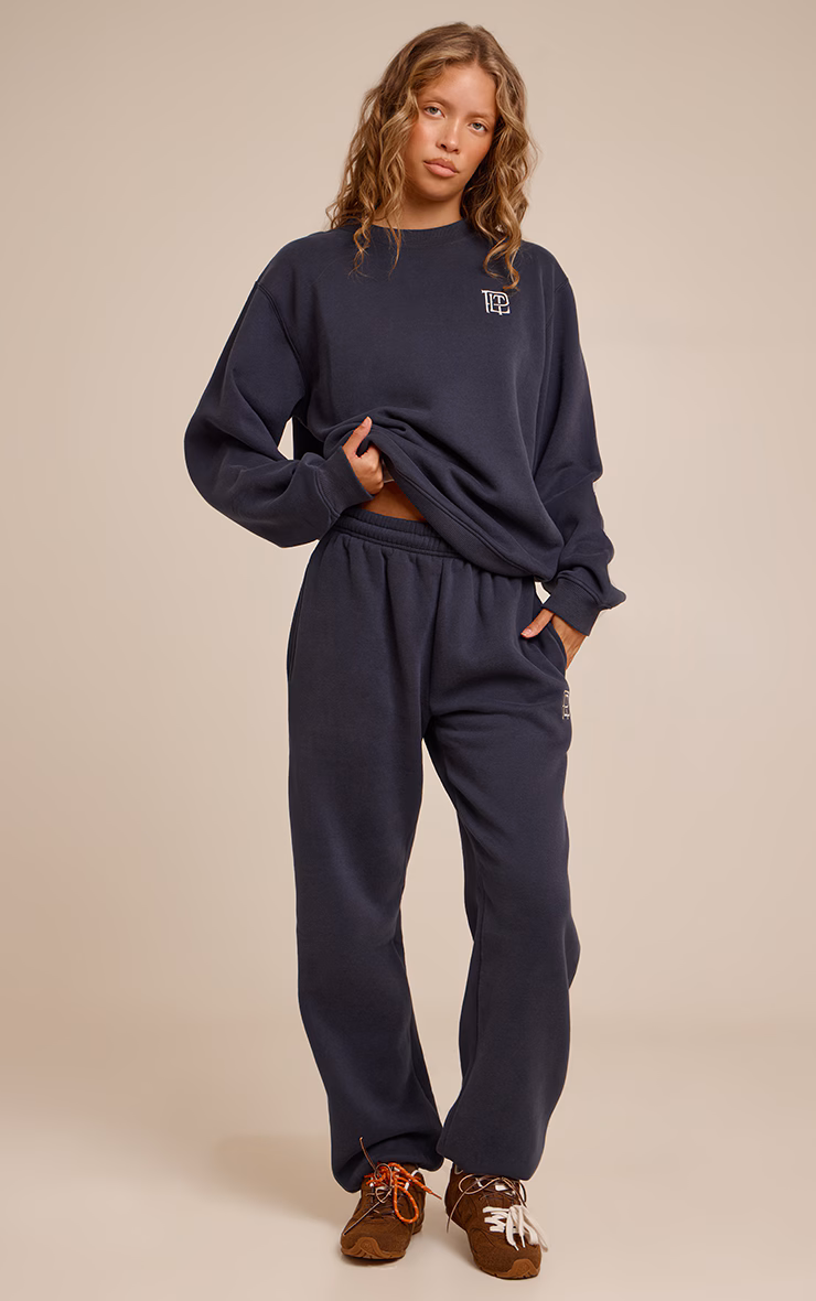 Navy PLT Embroidered Cotton Fleece Cuffed Sweat Pants
