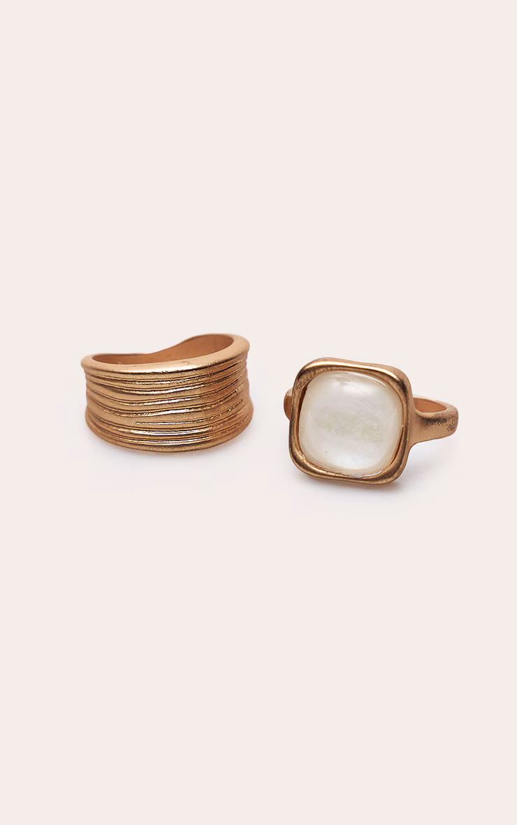 Gold Brushed Mother of Pearl Ring 2 Pack