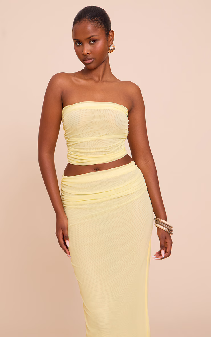 Lemon Chiffon Mesh Bandeau Top