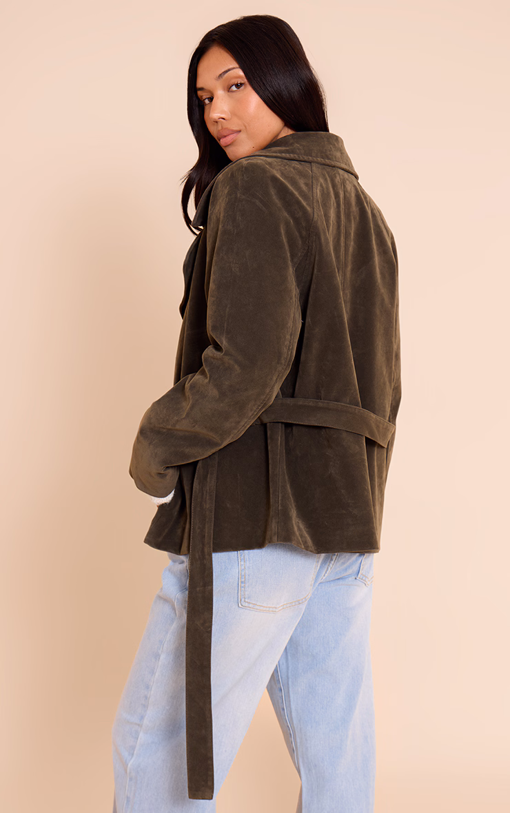 Khaki Faux Suede Belted Jacket