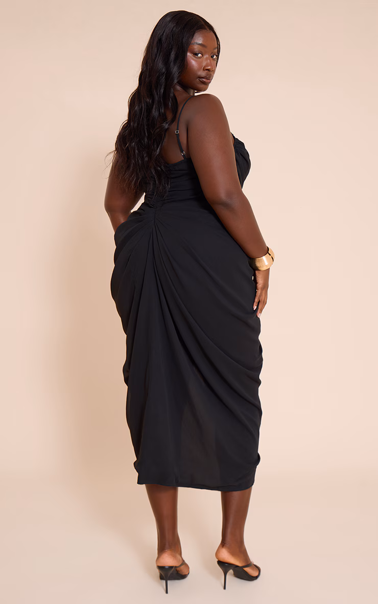 Plus Black Plus Chiffon Corset Draped Midi Dress