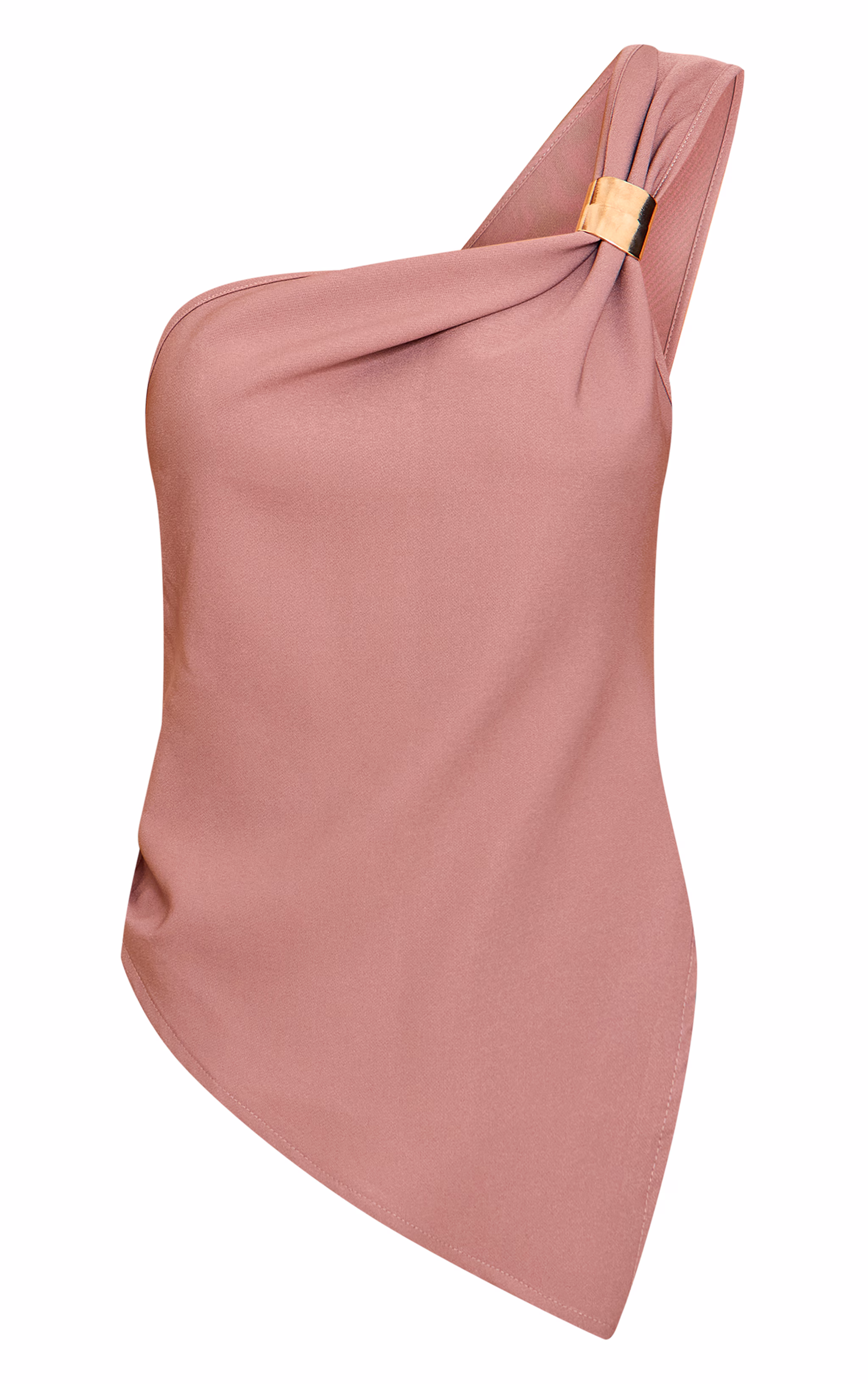 Mushroom Asymmetric One Shoulder Trim Detail Long Top