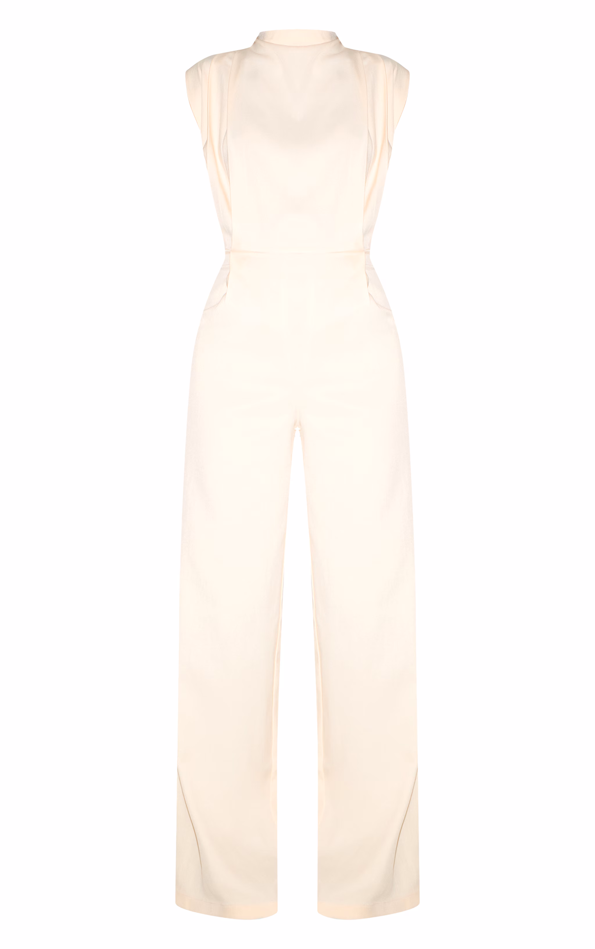 Almond Woven Cap Sleeve Wide Leg Jumpsuit