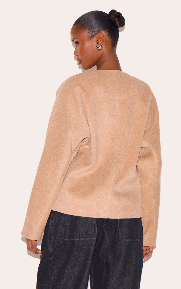 Mocha Wool Look Button Up V Neck Jacket