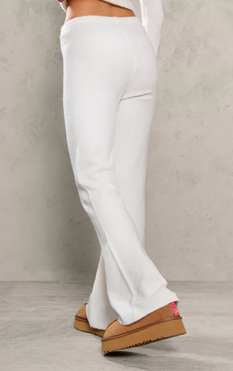 Petite Cream Knitted High Waisted Flares